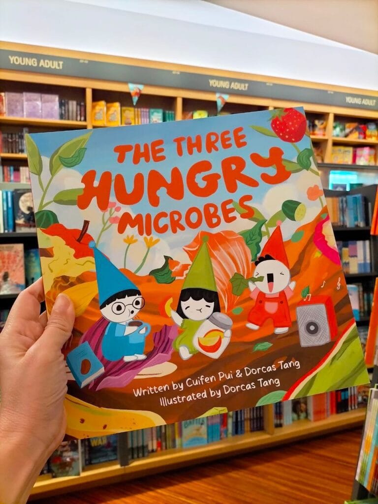 “The Three Hungry Microbes” at Ngee Ann City Kinokuniya. Photo courtesy of Cuifen Pui.