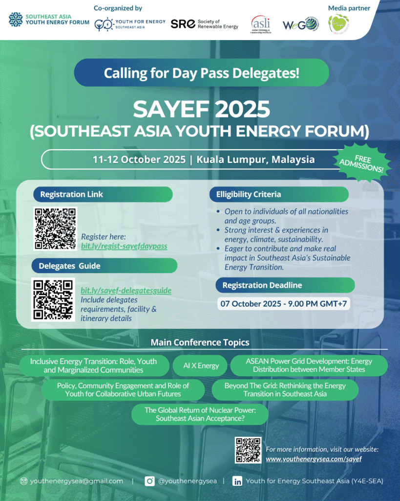 Registration opportunity for Y4E-SEA’s Southeast Asia Energy Forum in Kuala Lumpur, Malaysia. Courtesy of Y4E-SEA.